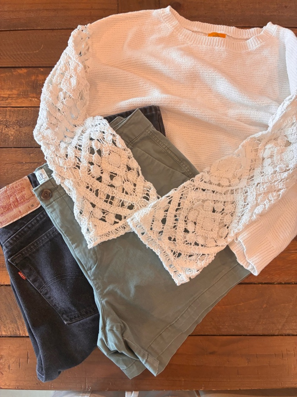 Ruby Rd. Cream Knit Sweater with Crochet Accents